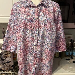 U womens Roamans floral short sleeve button down plus size shirt 24W